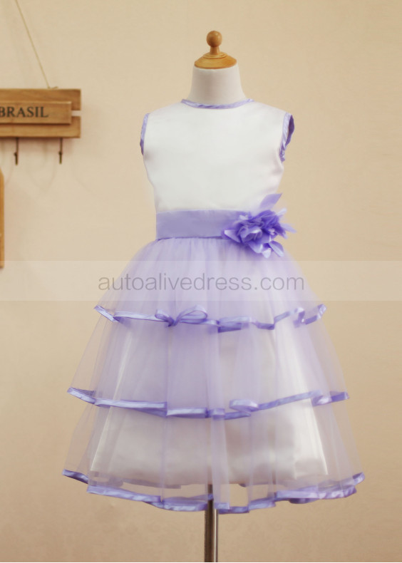 Lavender Satin Cupcake Tulle Knee Length Flower Girl Dress 